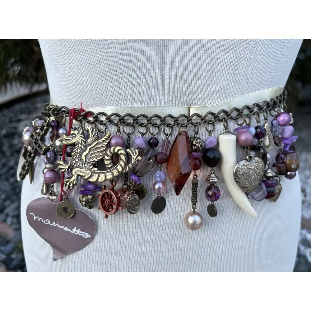 Vintage Y2k Dangle Dragon Metal Chain Belt Gypsy Belly Dance Boho Festival Italy